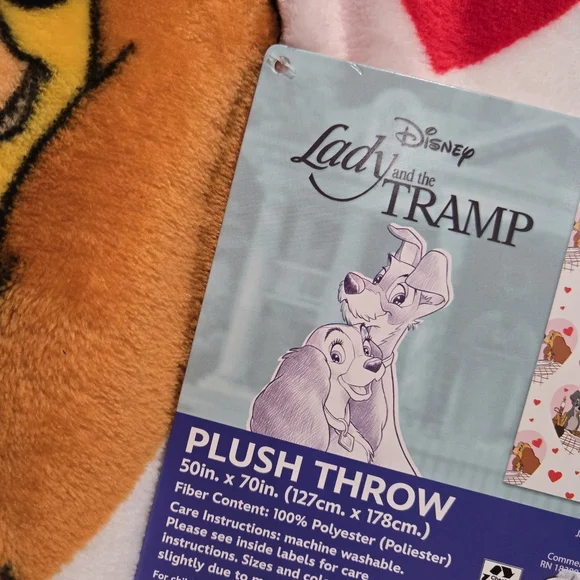 Disney Lady And The Tramp Plush Throw New With Tags - Picture 3 of 6